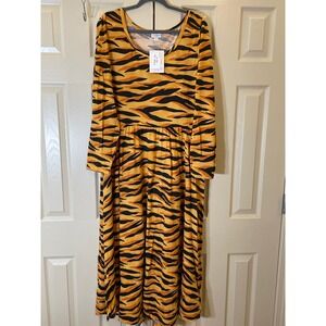 LuLaRoe Ryane Dress Women 2XL Orange Tiger Stripe NWT Empire Waist Long Sleeve